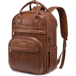 LOVEVOOK Leather Backpack for Women 15.6 Inch, Vintage Laptop Backpack with USB, Spacious Work Backpack Fits Business Office Travel College Black