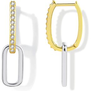 14K Two Tone Gold Silver Hoop Earrings for Women Drop Dangle Paperclip Earrings Convertible Link Chain Earrings