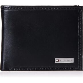 Tommy Hilfiger Men's Classic Logo Style Passcase Bifold Wallet with Multiple Card Slots and ID Window