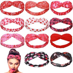 Jutom 12 Pieces Valentine's Day Headbands for Women Elastic St. Patrick's Day Non Slip Hair Accessories Bulk(Romantic Pattern)