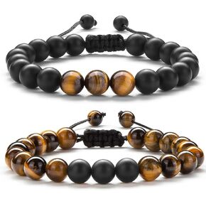Hamoery Men Women 8mm Tiger Eye Stone Beads Bracelet Elastic Natural Stone Yoga Bracelet Bangle