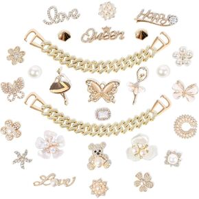 30 PCS Bling Shoe Charms, Luxury Rhinestone Jewelry Shoe Decoration and Shoe Chain for Clog Sandals Accessories for Girls Women