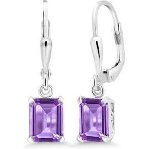 Gem Stone King 925 Sterling Silver 8X6MM Emerald Cut Gemstone Birthstone Leverback Drop Dangle Earrings For Women