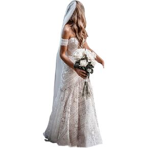 LIPOSA Women's Bohemian Wedding Dresses with Detachable Arm Bands Sweetheart Mermaid Lace Bridal Gown