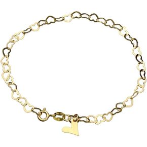18k Gold-Flashed Sterling Silver Flat Heart Link Charm Anklet Italy Adjustable