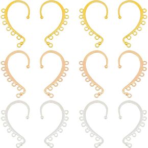 Pandahall 30Pcs Ear Cuffs Earrings for Non Piercing, Clip on Ear Cuff Earrings 3 Colors Alloy Ear Wrap Earring Hooks 7 Holes Ear Cuff Clips for Long Chain Tassel Earrings Jewelry Making