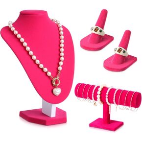 Wenqik 4 Pcs Velvet Jewelry Display Set Velvet Necklace Bust Holder Bracelet Organizer 2 Velvet Ring Finger Jewelry Holder