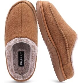 KuaiLu Mens Clog Slippers with Comfy Memory Foam Slippers Warm Faux Fur Slip on