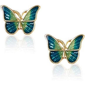 Hypoallergenic Enamel Blue Monarch Butterfly Stud Earrings Tiny Cute Crystal Insect Stud Earrings for Women