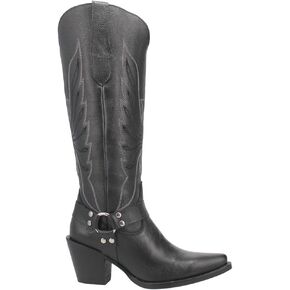 Dingo Womens Heavens To Betsy Embroidered Snip Toe Casual Boots Knee High Mid Heel 2-3" - Black