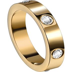 Love Friendship Rings 18K Gold Plated Silver with CZ 6mm Stainless Steel Promise Rings Wedding Band Fashion Love Rings for Her Women Teen Girls Valentine's Day with Gifts Box