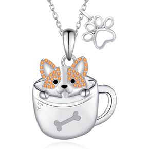 Corgi/Maltese Necklace 925 Sterling Silver Dog Necklace for Girls Women Cute Animal Dog Jewelry Gifts