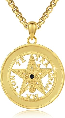 Pentagram Necklace 925 Sterling Silver Tetragrammaton Pendant Protection Star Necklace Amulet Proteccion Jewelry for Men Women (Gold, Black, Silver, Abalone Shell) in Kuwait
