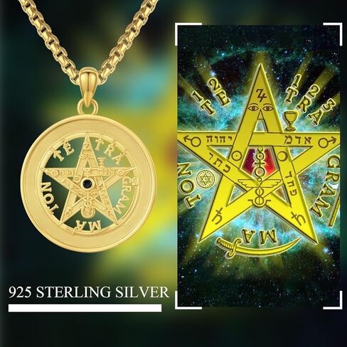 Pentagram Necklace 925 Sterling Silver Tetragrammaton Pendant Protection Star Necklace Amulet Proteccion Jewelry for Men Women (Gold, Black, Silver, Abalone Shell) in Kuwait