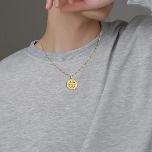 Pentagram Necklace 925 Sterling Silver Tetragrammaton Pendant Protection Star Necklace Amulet Proteccion Jewelry for Men Women (Gold, Black, Silver, Abalone Shell) in Kuwait