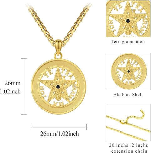 Pentagram Necklace 925 Sterling Silver Tetragrammaton Pendant Protection Star Necklace Amulet Proteccion Jewelry for Men Women (Gold, Black, Silver, Abalone Shell) in Kuwait