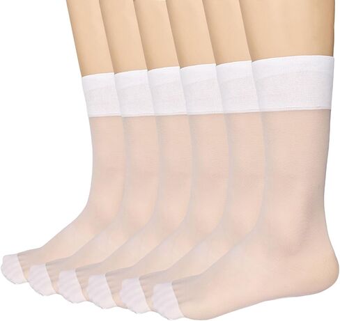 Mcool Mary Womens Nylon Sheer Socks Nude Crew Stocking Ultra Thin Cool See Through Calf High Silk Socks for Women 6Pack in Kuwait