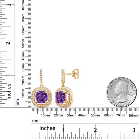 Gem Stone King 18K Yellow Gold Plated Silver 8MM Cushion Gemstone Birthstone and White Moissanite Drop Dangle Earrings For Women in Saudi Arabia