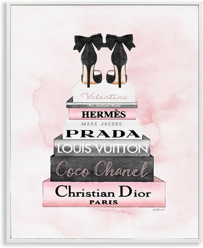 Stupell Industries Heels Pink Silver Bookstack Glam Fashion Design, Designed by Amanda Greenwood Wall Art, 11x14, Black Framed in Saudi Arabia