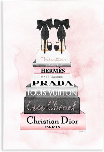 Stupell Industries Heels Pink Silver Bookstack Glam Fashion Design, Designed by Amanda Greenwood Wall Art, 11x14, Black Framed in Kuwait