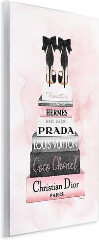 Stupell Industries Heels Pink Silver Bookstack Glam Fashion Design, Designed by Amanda Greenwood Wall Art, 11x14, Black Framed in Kuwait