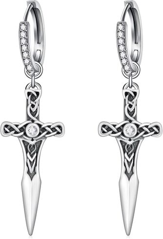 Celtic Sword Earrings for Men 925 Sterling Silver Norse Viking Hoop Earrings Viking Jewelry Gifts for Women Mens in Kuwait