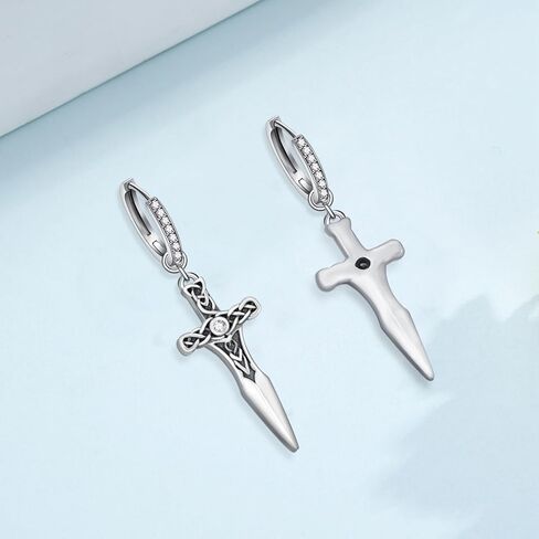 Celtic Sword Earrings for Men 925 Sterling Silver Norse Viking Hoop Earrings Viking Jewelry Gifts for Women Mens in Kuwait