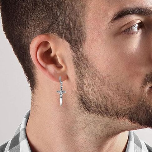 Celtic Sword Earrings for Men 925 Sterling Silver Norse Viking Hoop Earrings Viking Jewelry Gifts for Women Mens in Kuwait