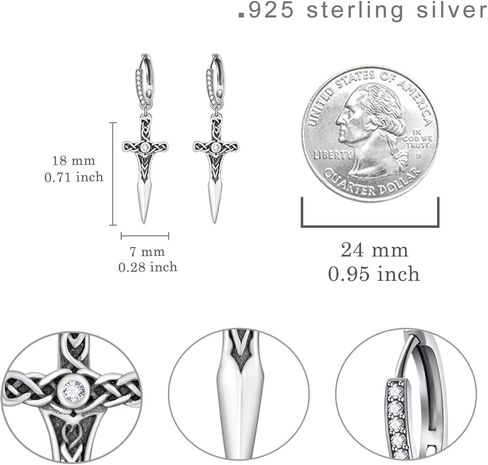 Celtic Sword Earrings for Men 925 Sterling Silver Norse Viking Hoop Earrings Viking Jewelry Gifts for Women Mens in Kuwait