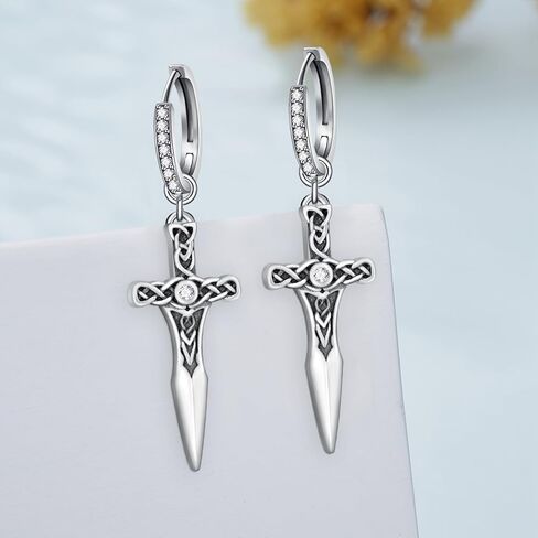 Celtic Sword Earrings for Men 925 Sterling Silver Norse Viking Hoop Earrings Viking Jewelry Gifts for Women Mens in Kuwait