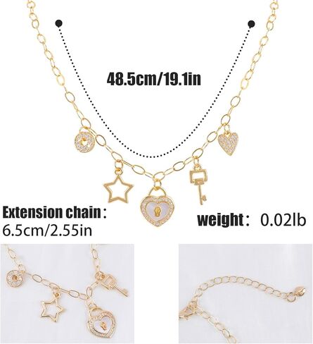 الذهب سحر قلادة للنساء مطلية بالذهب سلسلة قلادة قلادة مع لطيف تتدلى تشيكوسلوفاكيا الحب الحرارة قفل مفتاح نجمة البرسيم الصليب قلادة قابل للتعديل العصرية Y2K حزب المجوهرات هدية للمراهقين in Kuwait