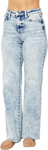 Judy Blue Women's High-Rise Mineral Wash Raw Hem Wide Leg Jeans in Saudi Arabia