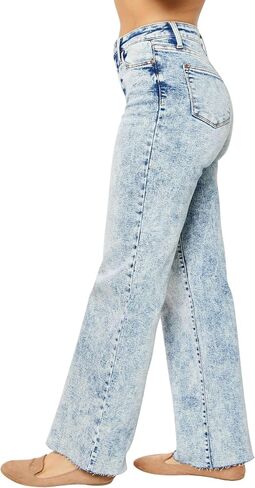Judy Blue Women's High-Rise Mineral Wash Raw Hem Wide Leg Jeans in Saudi Arabia