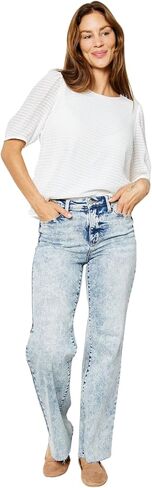 Judy Blue Women's High-Rise Mineral Wash Raw Hem Wide Leg Jeans in Saudi Arabia