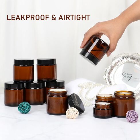 15 عبوة من برطمانات زجاجية كهرمانية بأغطية سعة 118 مل، حاويات فارغة مستديرة للمقشرات واللوشن ومستحضرات التجميل والمراهم والزبدة، وعاء تخزين للسفر مع بطانات داخلية بيضاء £¬أغطية سوداء وملصقات وملاعق in Kuwait