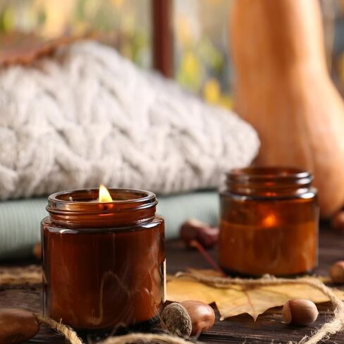 15 عبوة من برطمانات زجاجية كهرمانية بأغطية سعة 118 مل، حاويات فارغة مستديرة للمقشرات واللوشن ومستحضرات التجميل والمراهم والزبدة، وعاء تخزين للسفر مع بطانات داخلية بيضاء £¬أغطية سوداء وملصقات وملاعق in Kuwait