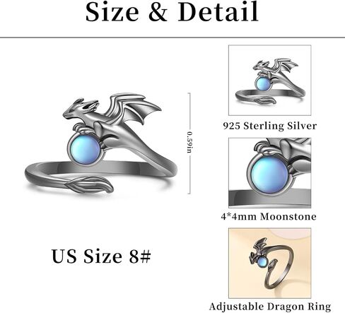 925 Sterling Silver Dragon Ring for Women Men Vintage Animal Dragon jewlery Adjustable Black Dragon Open Thumb Rings Gothic Rings Gifts for Boy in Kuwait