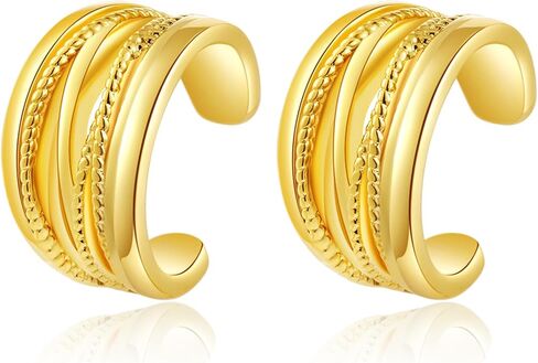 ToHeart Glod مشبك على الأقراط للنساء حلق الغضروف للفتيات أقراط الكفة 14K مطلية بالذهب خفيفة الوزن لا تسبب الحساسية مجوهرات أطواق مكتنزة للهدايا in Kuwait