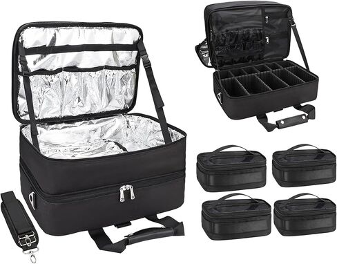 حقيبة تصفيف الشعر، حقيبة مكياج كبيرة لمصفف الشعر، حقيبة مكياج احترافية، صندوق منظم لتخزين أدوات الشعر، حقيبة حمل لحقيبة سفر الحلاق، طبقة ألومنيوم عازلة للحرارة لمعدات الشعر in Kuwait