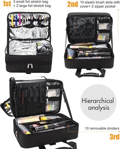 حقيبة تصفيف الشعر، حقيبة مكياج كبيرة لمصفف الشعر، حقيبة مكياج احترافية، صندوق منظم لتخزين أدوات الشعر، حقيبة حمل لحقيبة سفر الحلاق، طبقة ألومنيوم عازلة للحرارة لمعدات الشعر in Kuwait