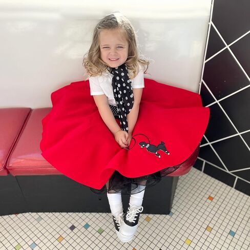 Hip Hop 50's Shop 1950s Girls 4 Piece Poodle Skirt Costume Outfit for Kids with Accessories (glasses, socks, scarf) in Kuwait