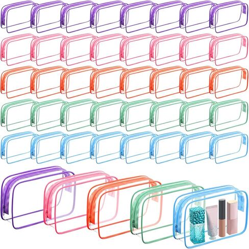 Sanwuta 100 Pcs Clear Makeup Bags 7.1 x 1.6 x 5.5 in Bulk Travel Toiletry Bags Tsa Approved Clear Cosmetic Bag Transparent Cosmetic Pouches with Zipper for Vacation(Black) in Saudi Arabia