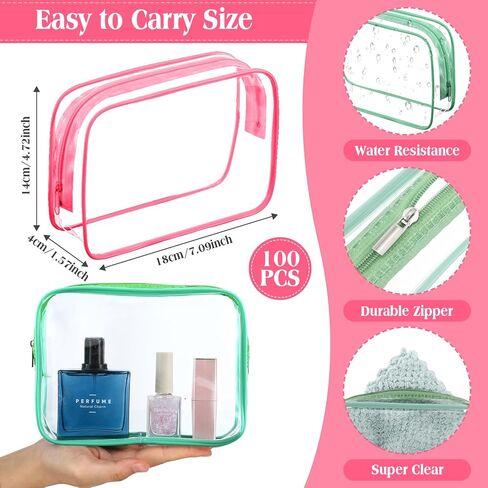 Sanwuta 100 Pcs Clear Makeup Bags 7.1 x 1.6 x 5.5 in Bulk Travel Toiletry Bags Tsa Approved Clear Cosmetic Bag Transparent Cosmetic Pouches with Zipper for Vacation(Black) in Saudi Arabia