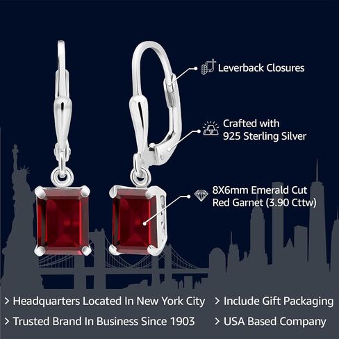 Gem Stone King 925 Sterling Silver 8X6MM Emerald Cut Gemstone Birthstone Leverback Drop Dangle Earrings For Women in Saudi Arabia