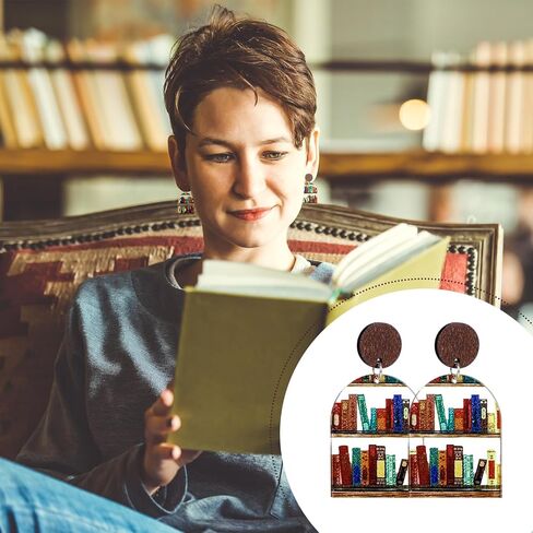 6 أزواج من أقراط الكتب على شكل قطة للنساء من الأكريليك أقراط المعلم مكتبة أقراط مضحكة لهدايا محبي الكتب in Kuwait