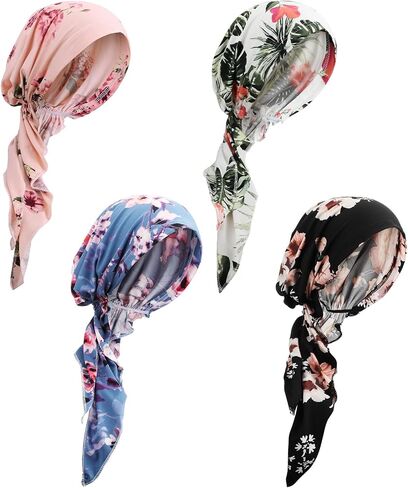 4 Pieces Chemo Headwear for Women Cancer Hats Pre Tied Chemo Caps Soft Cotton Elastic Head Scarf for Cancer Patients in Saudi Arabia