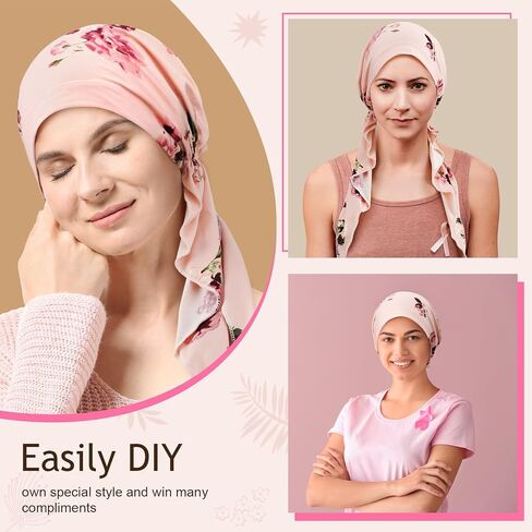 4 Pieces Chemo Headwear for Women Cancer Hats Pre Tied Chemo Caps Soft Cotton Elastic Head Scarf for Cancer Patients in Saudi Arabia