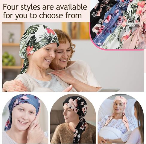 4 Pieces Chemo Headwear for Women Cancer Hats Pre Tied Chemo Caps Soft Cotton Elastic Head Scarf for Cancer Patients in Saudi Arabia