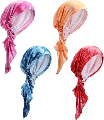 4 Pieces Chemo Headwear for Women Cancer Hats Pre Tied Chemo Caps Soft Cotton Elastic Head Scarf for Cancer Patients in Saudi Arabia