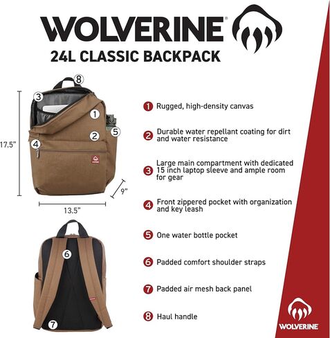 WOLVERINE Lightweight, Water Resistant Rugged Laptop Backpack for Travel or Work, Transit-Chestnut, 30L in Kuwait